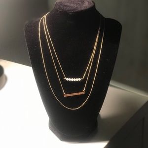 Gold Bar Delicate Multi-Layer Pink Gem Necklace